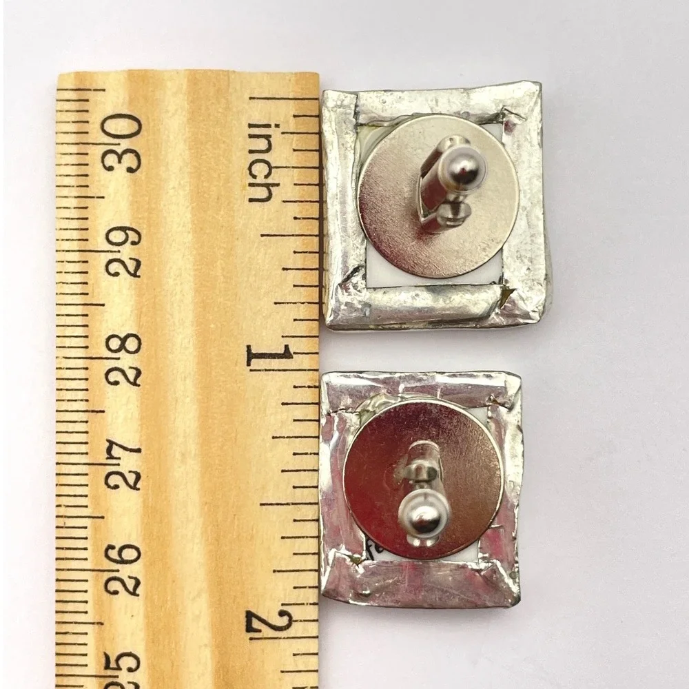 Artisan Made Ceramic Floral Silver Cufflinks Handmade - Picture 9 of 10
